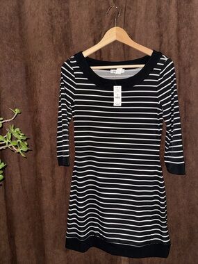 White House Black Market Black & White Striped Long Sleeve Dress